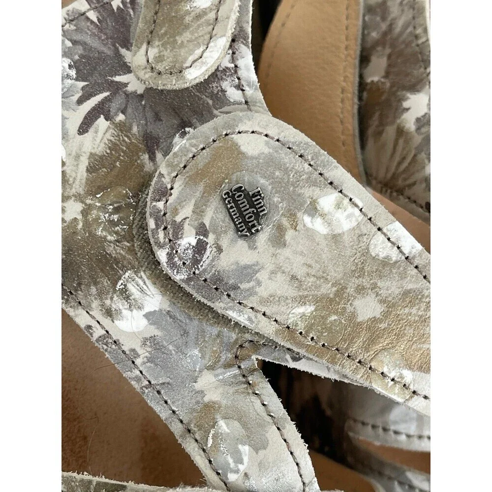 Finn Comfort 38 Silver Floral Leather Sandals | Orthopedic Luxury | Granola Girl